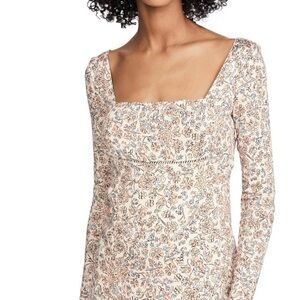 Free People Women's Boheme Mini Dress, Ivory Combo, Off White, Floral, 12